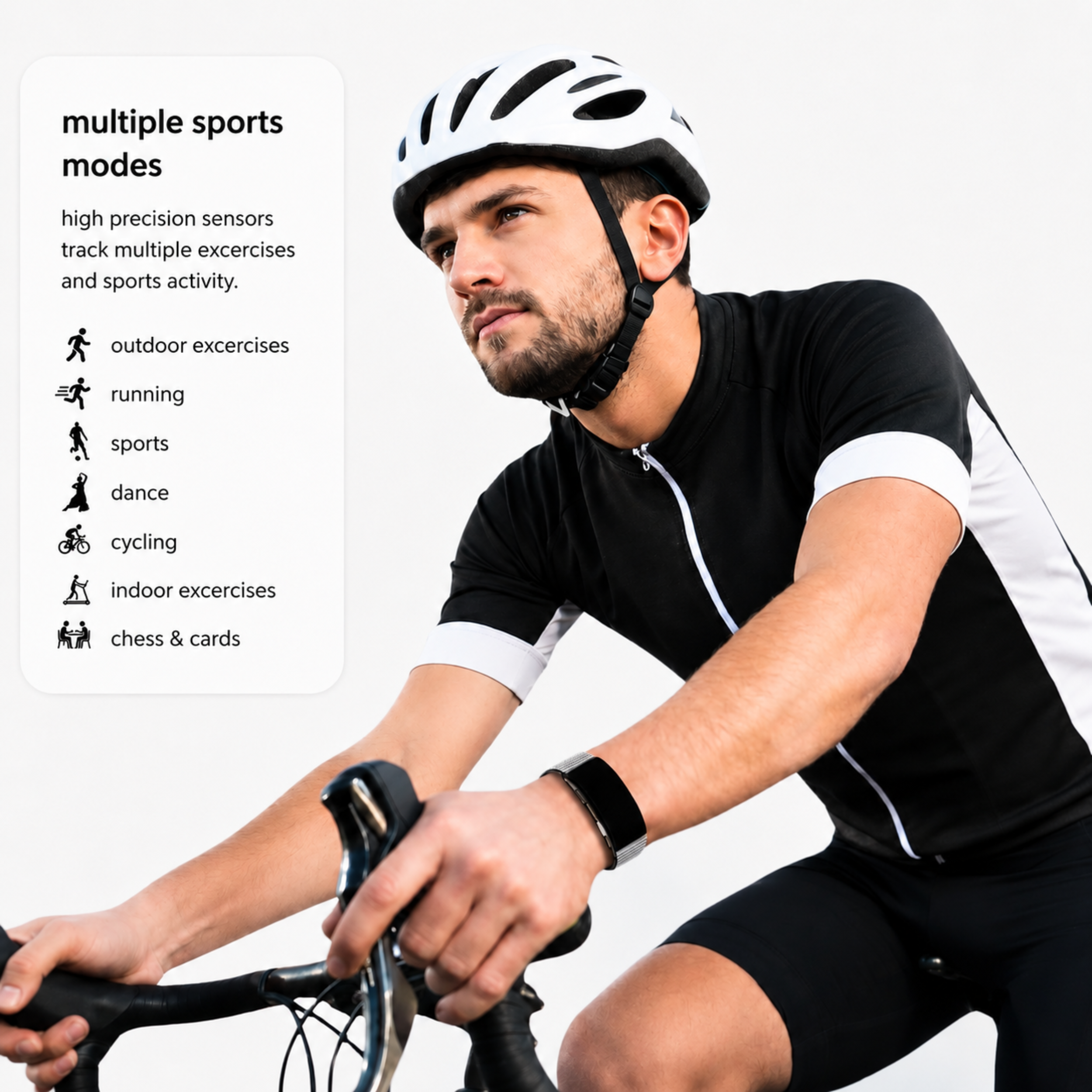 Screenless Famalth VITRO FITBAND with app for sports health monitoring features - including outdoor exercises, running, sports, dance, cycling, chess, football/soccer, cricket, cardio running, etc.