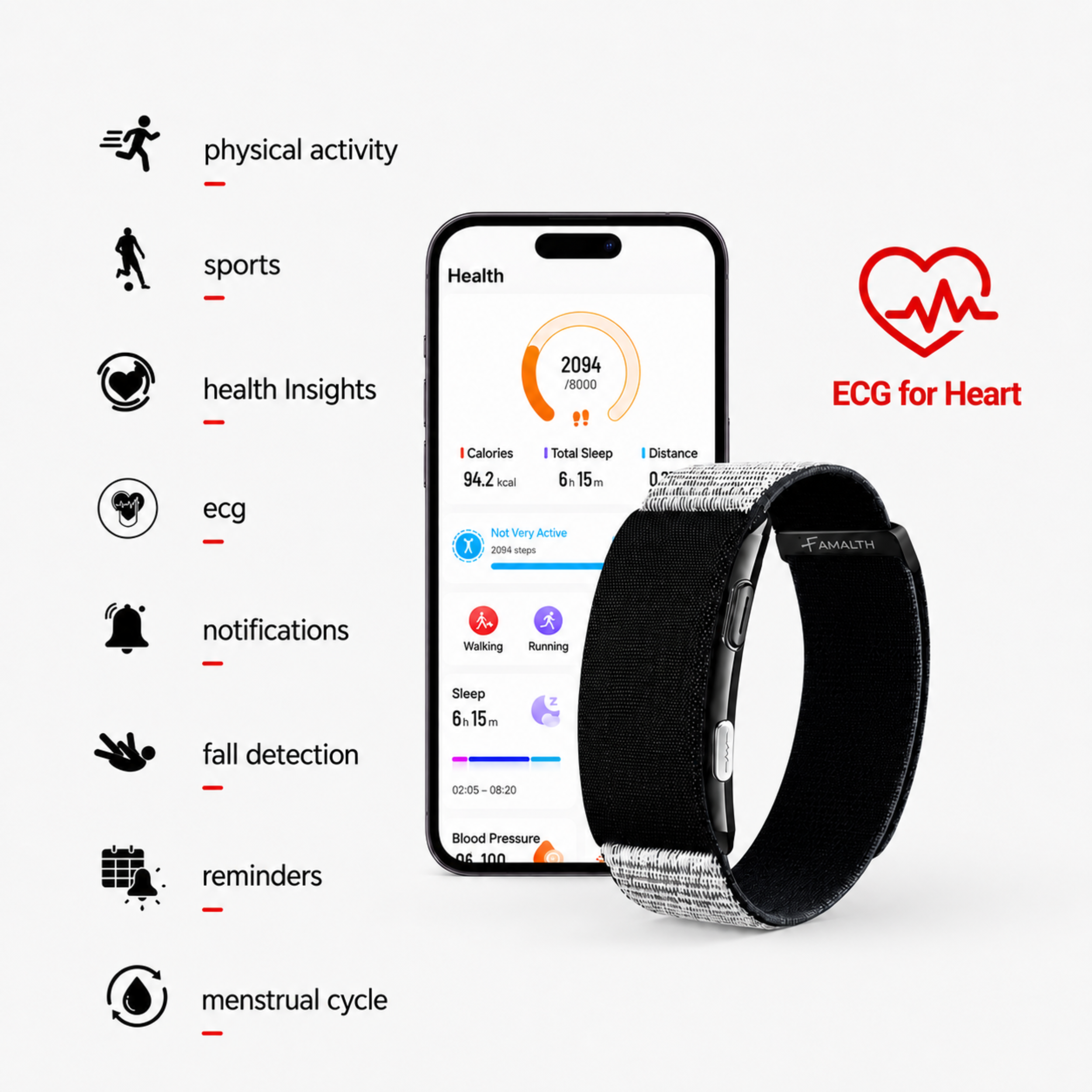 Screenless Famalth VITRO FITBAND with app for health monitoring features