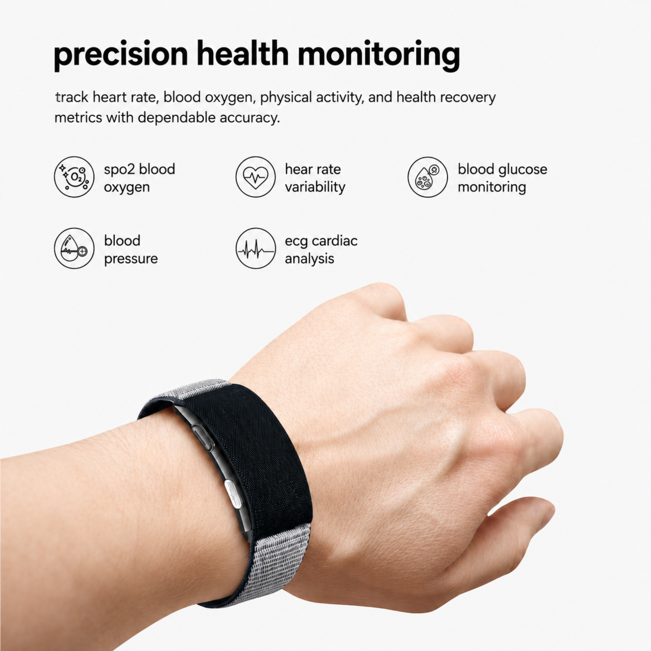 With VITRO FITBAND, track heart rate, blood oxygen, physical activity, and health recovery metrics with dependable accuracy.