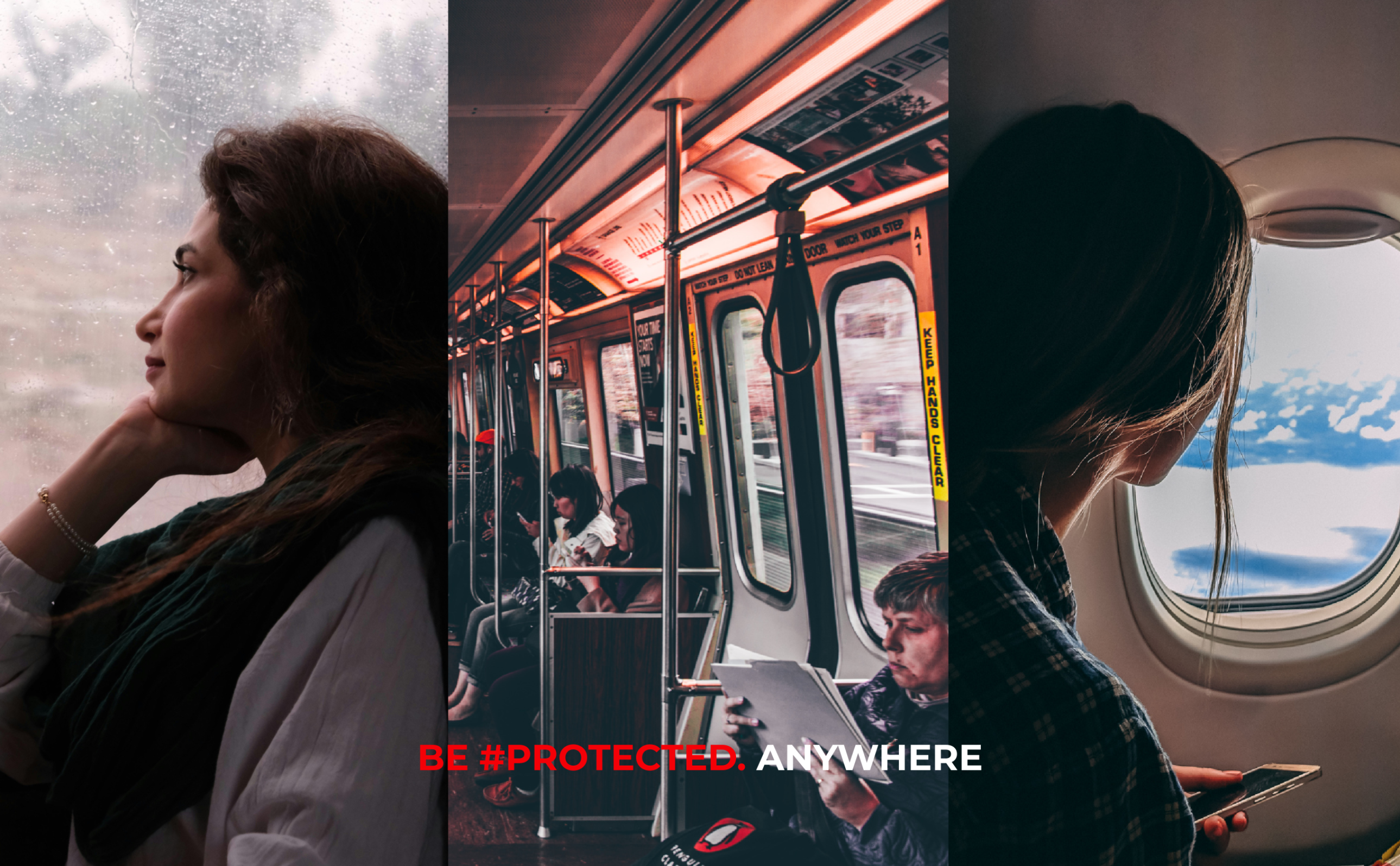 woman, man, and girls can travel safely with SAFE Pepper Spray on train, metro, and airplane with Protected Anywhere.