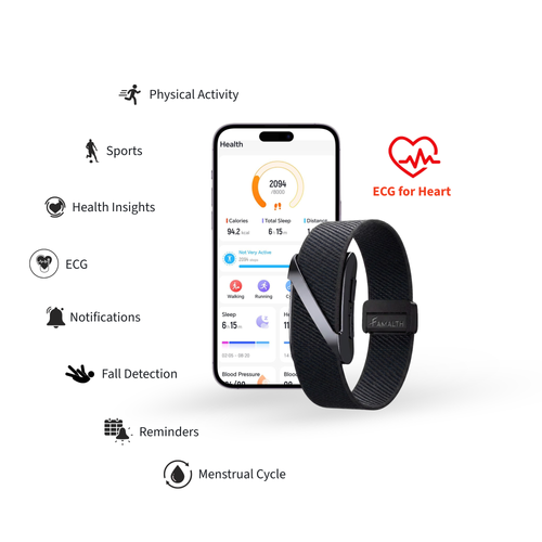 Screenless Famalth VANTA FITBAND with app for health monitoring features