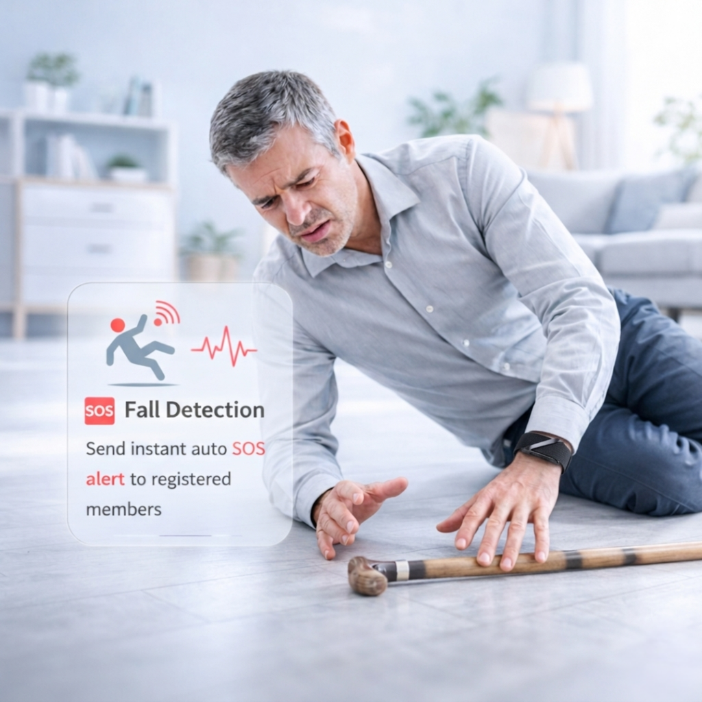 Send instant 'Fall Detection' alert from Famalth VANTA wrist Fitband