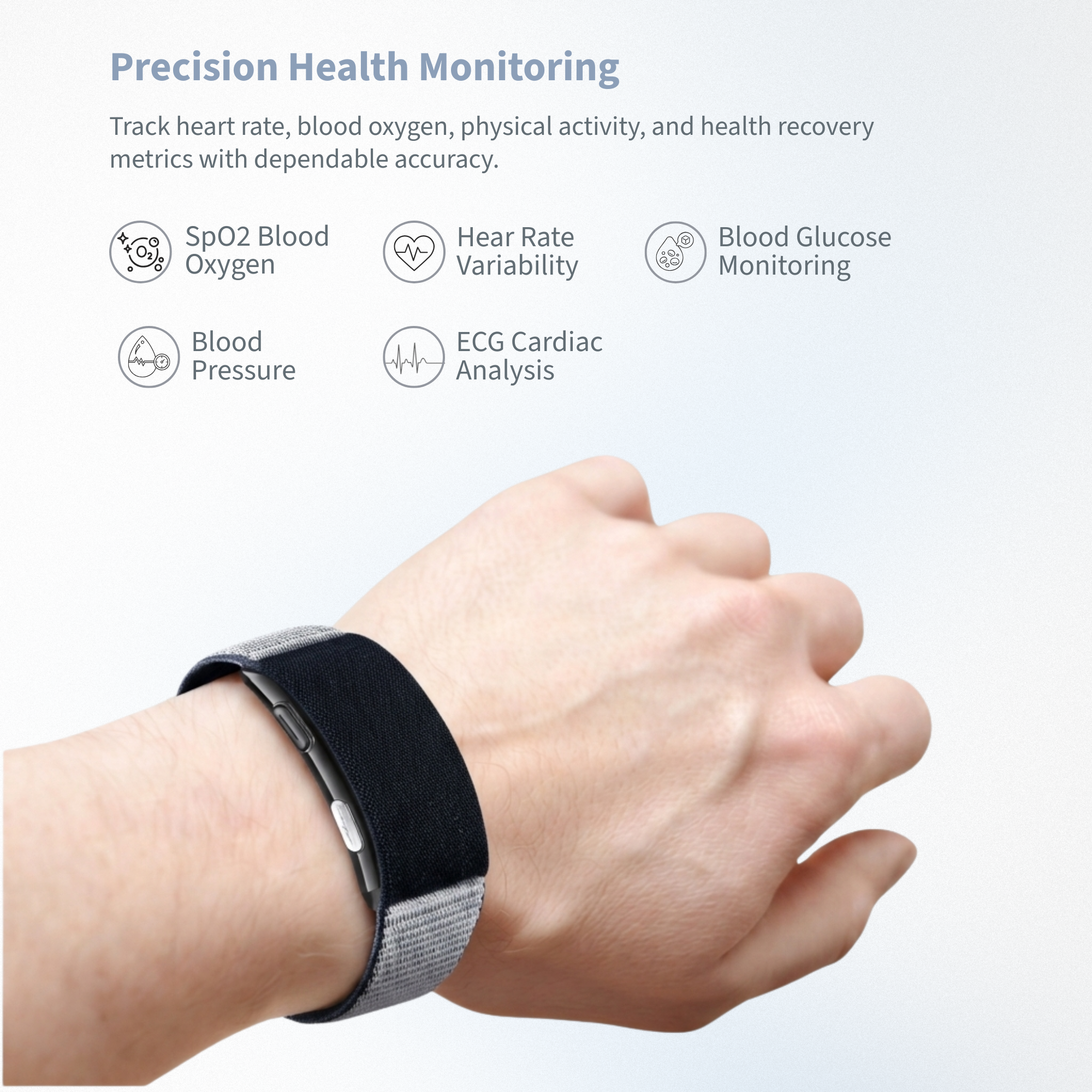 With VITRO FITBAND, track heart rate, blood oxygen, physical activity, and health recovery metrics with dependable accuracy.