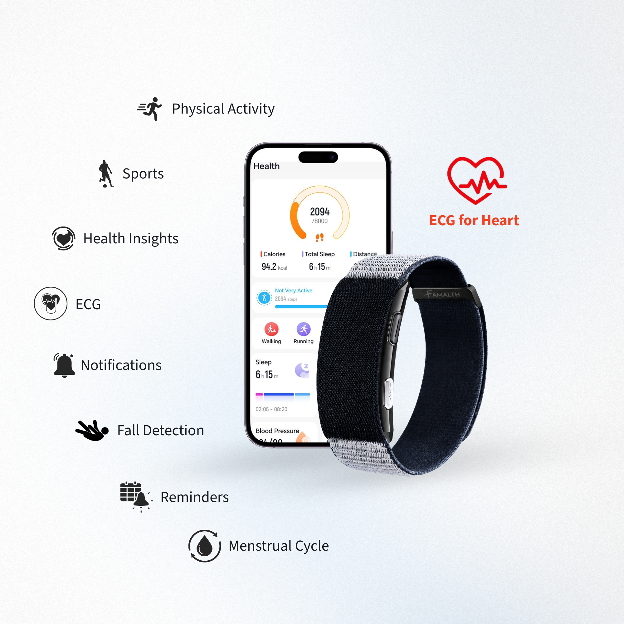 Screenless Famalth VITRO FITBAND with app for health monitoring features