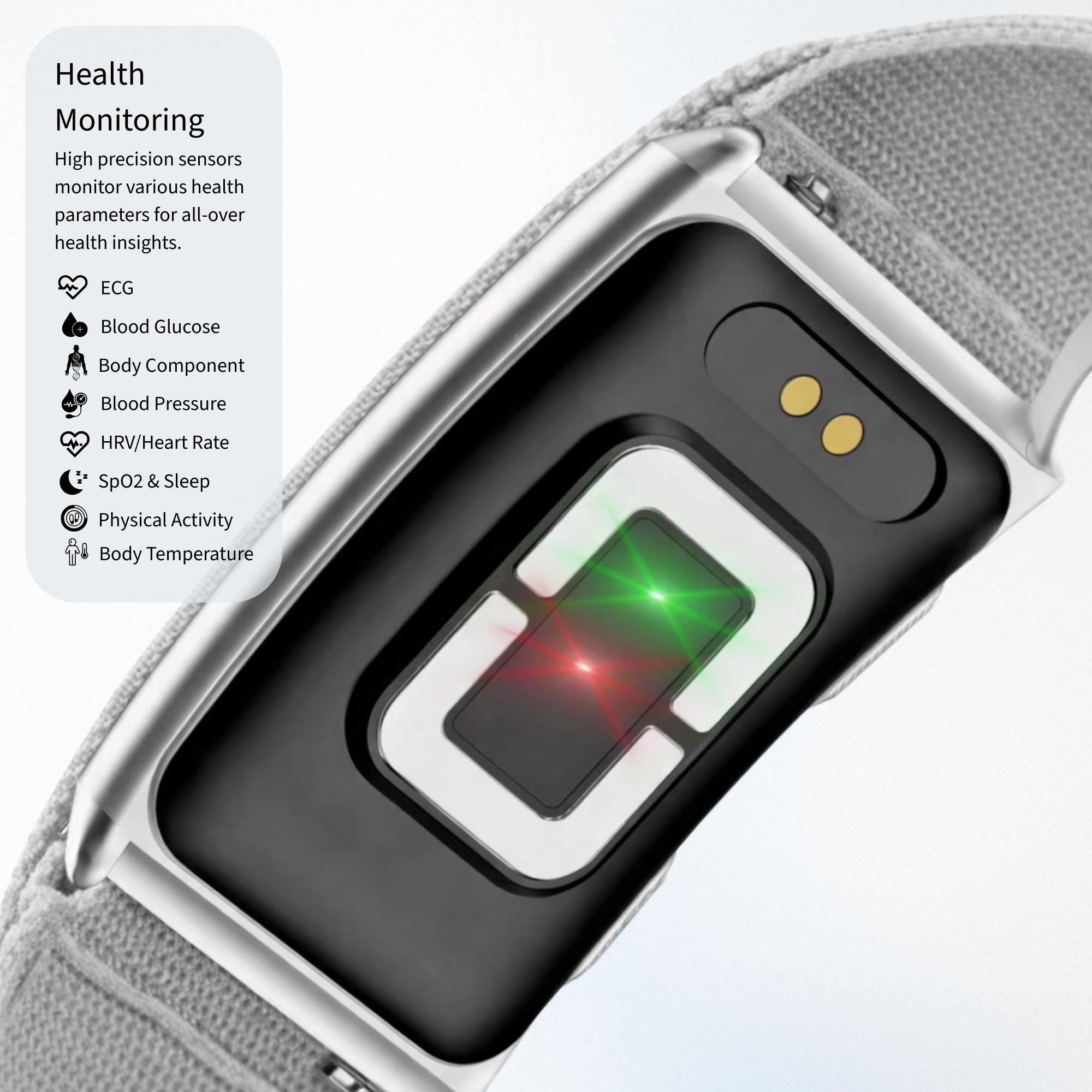 Screenless Famalth VITRO FITBAND with app for health monitoring features - ECG, Blood Glucose, HRV, SpO2, Physical Activity, Body Composition, Blood component, etc.