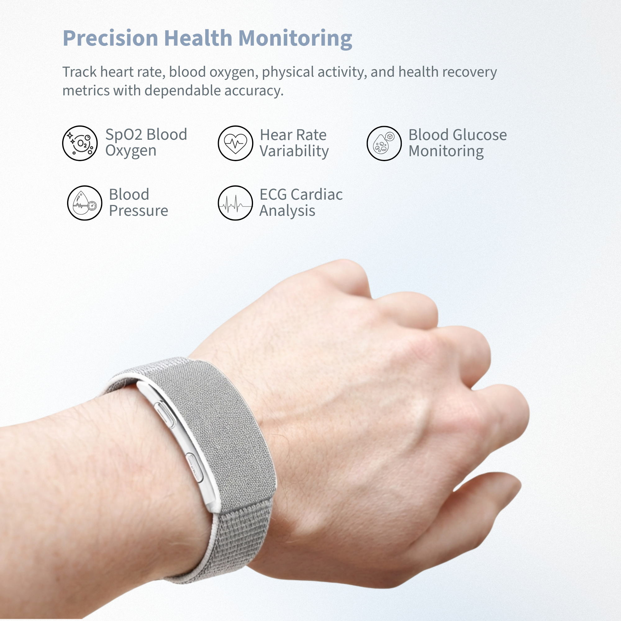 With VITRO FITBAND, track heart rate, blood oxygen, physical activity, and health recovery metrics with dependable accuracy.