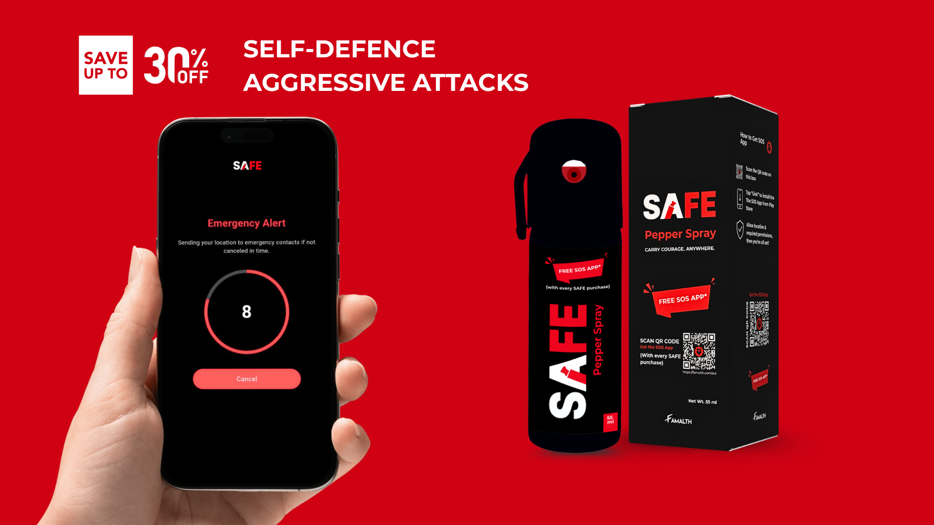 SAFE Pepper spray with SOS App for self Defense from aggressive attacks