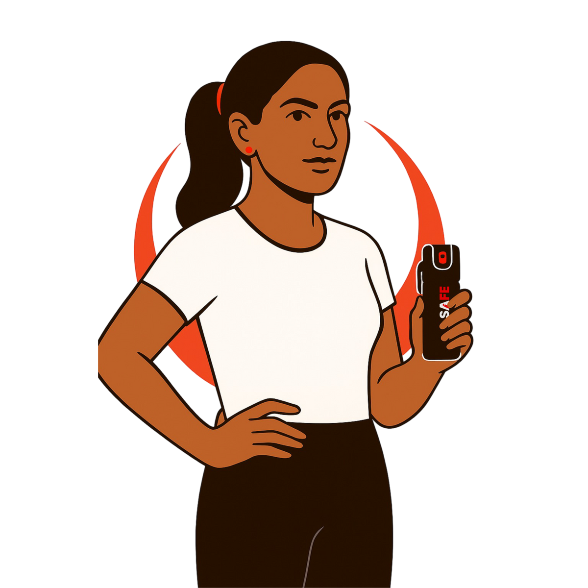 Illustration of a woman holding a SAFE pepper spray canister