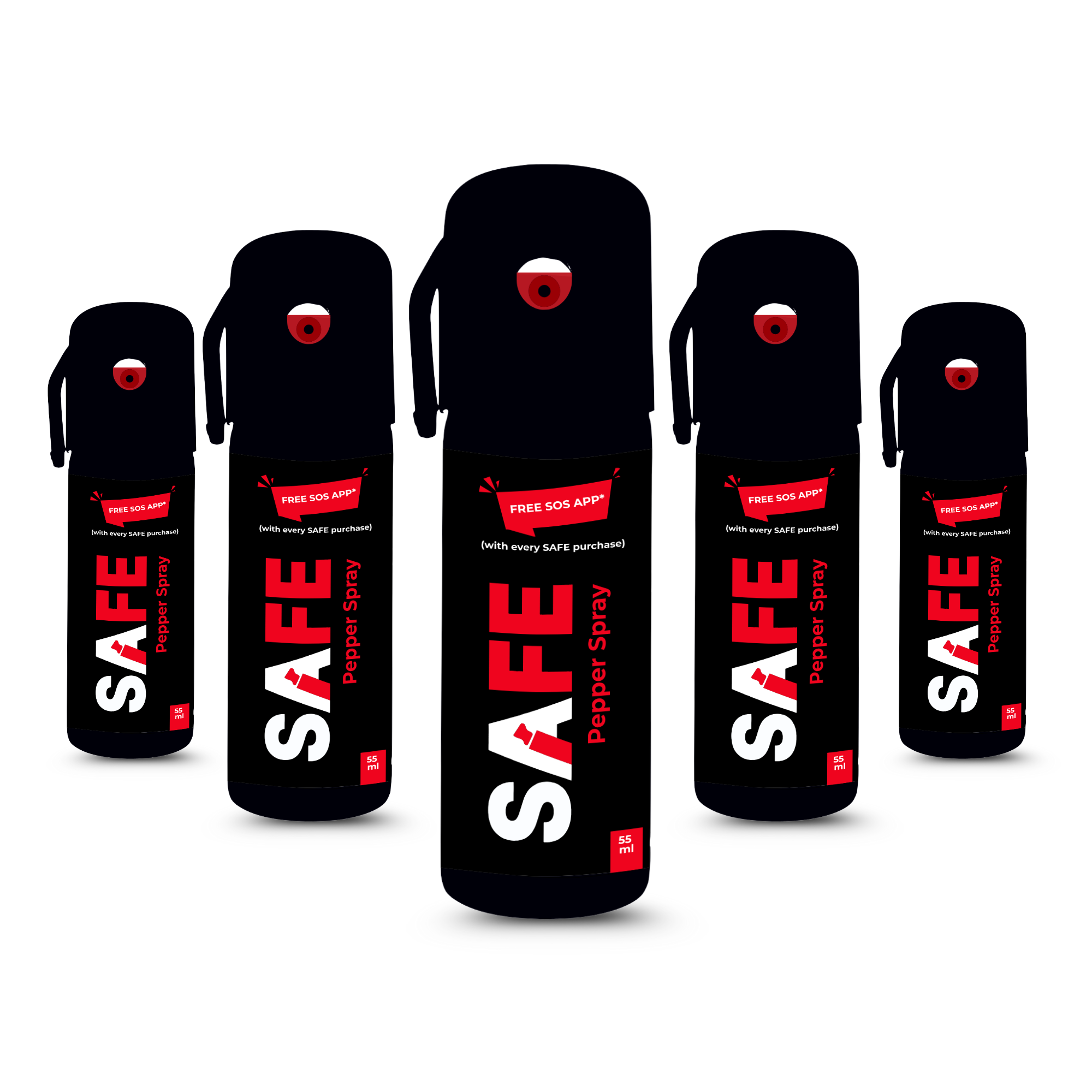 Set of SAFE pepper spray (pack of 5) with Free SOS App